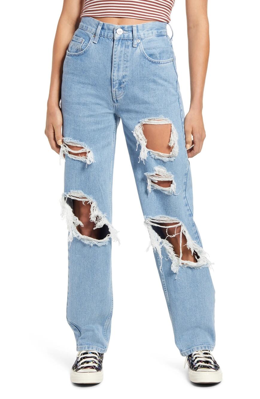 BDG Urban Outfitters Women's 34 Destroyed High Rise Blue Boyfriend Jeans L27-26
